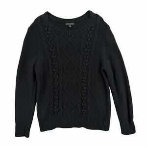 Banana Republic Black Chunky Fisherman Knit Bead Sparkle Embellished Sweater